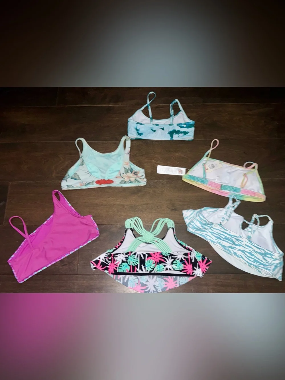 Girls Bikini Top Lot 6 Pc Roxy Billabong Mixed Brands Swimwear 14-16 | NWT | EUC